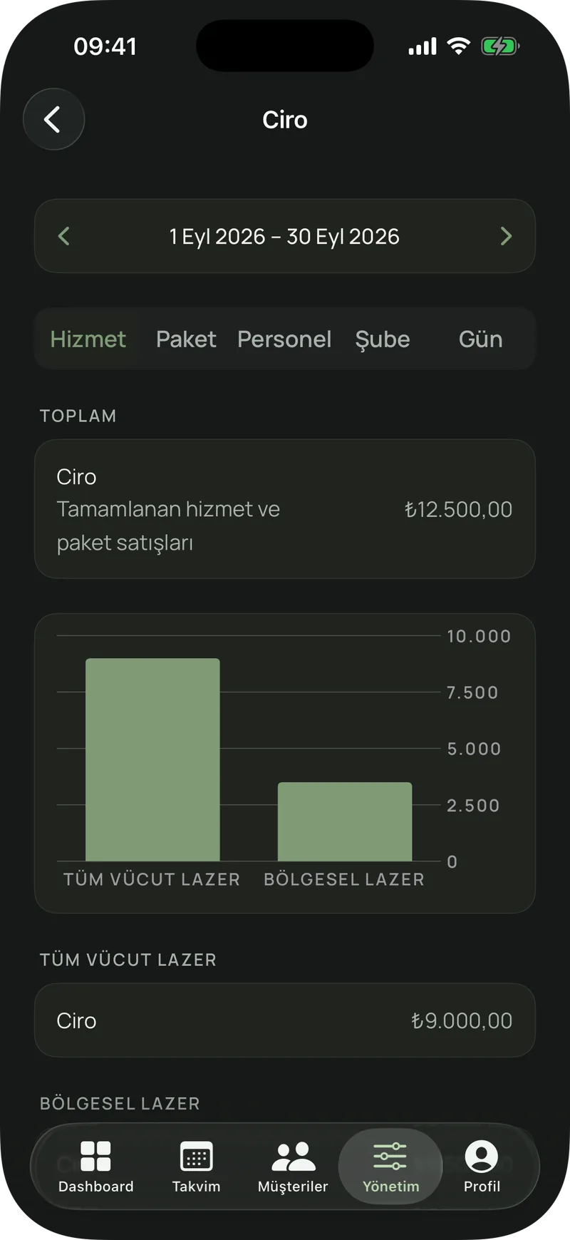 Ciro raporu, hizmetlere göre grafik