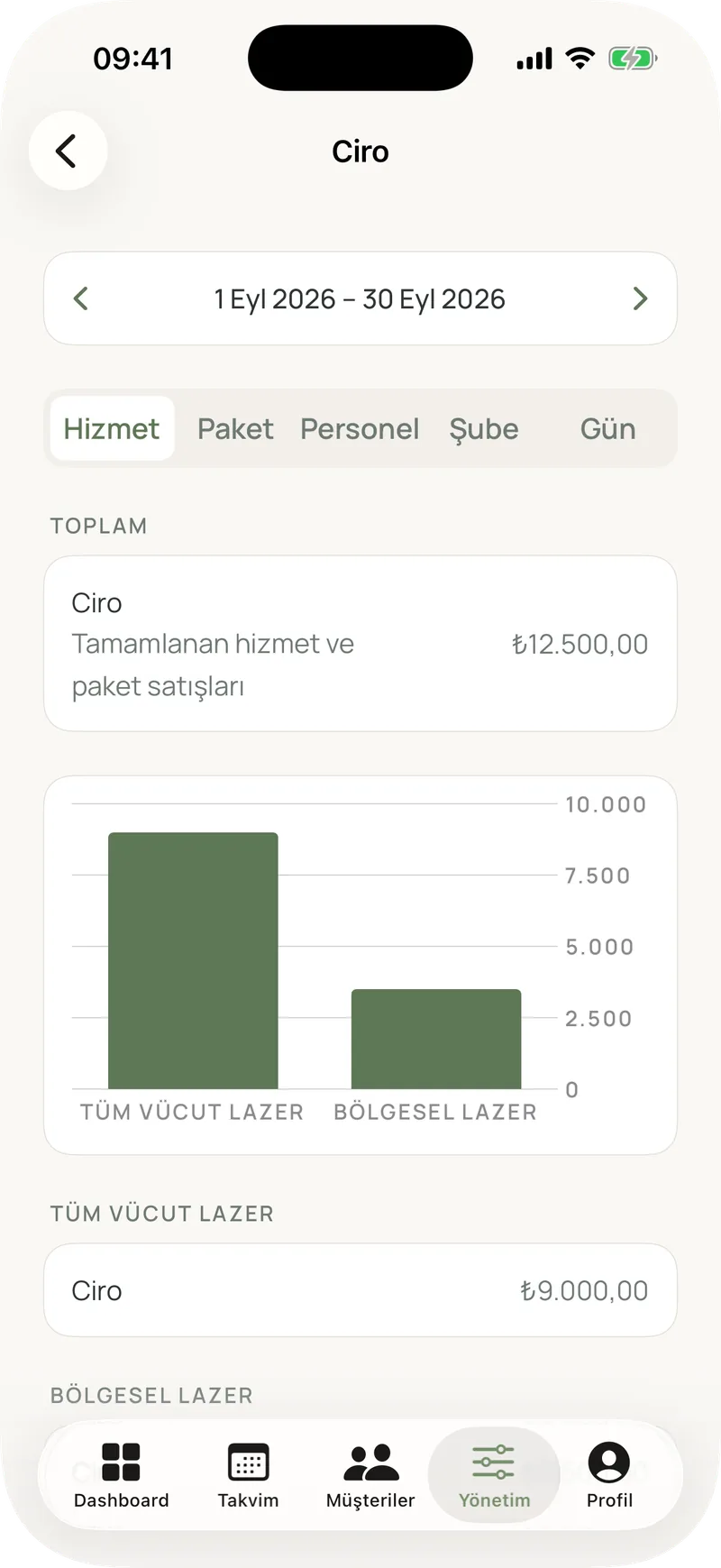 Ciro raporu, hizmetlere göre grafik